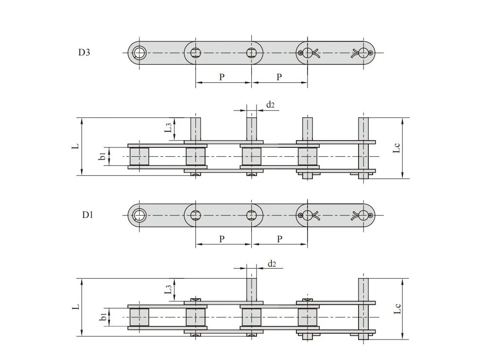 Stainless steel double pitch conveyor chains with extended pins1 Stainless steel double pitch conveyor chains with extended pins1